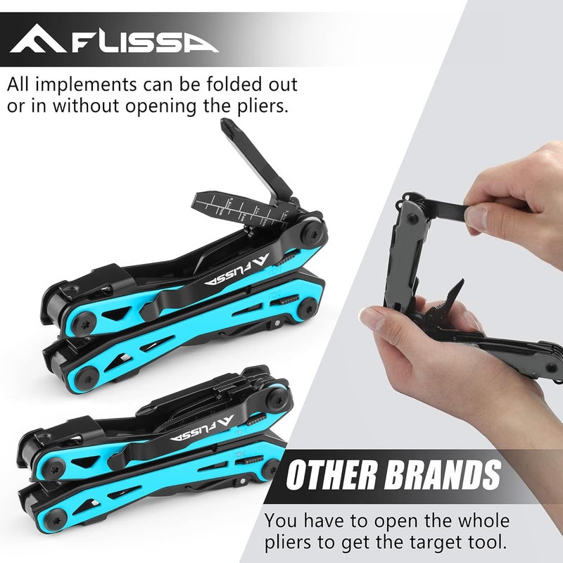 FLISSA 16-in-1 Multi Tool Pliers, Gifts for Men, Stainless Steel EDC Multitool with Pocket Knife, Belt Clip and Oxford Pouch, Self-locking Multipurpose Utility Multi-Tool for Camping Survival Outdoor - Image 5